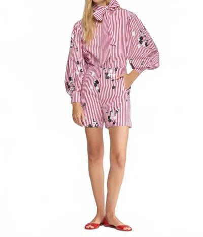Vilagallo Bow Stripes Flowers And Sequins Shirt In Raya Roja In Multi