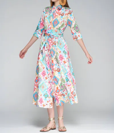 Vilagallo Brenda Dress In Ikat Multi Acuarela