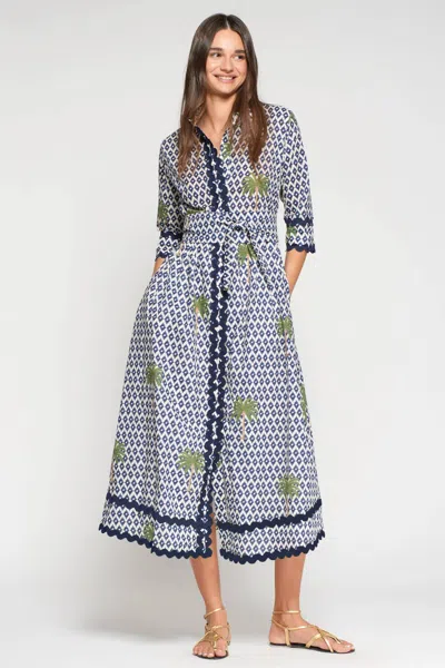 Vilagallo Brenda Ikat Palmera Print Dress In Multi In Gray