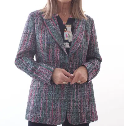 Vilagallo Button Tweed Blazer In Cintas Verde Rosa In Blue