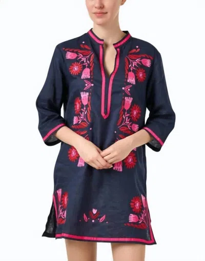Vilagallo Caftan Dress With Floral Design In Navy In Blue