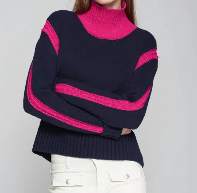 Vilagallo Colorblock Turtleneck Sweater In Navy/pink In Blue