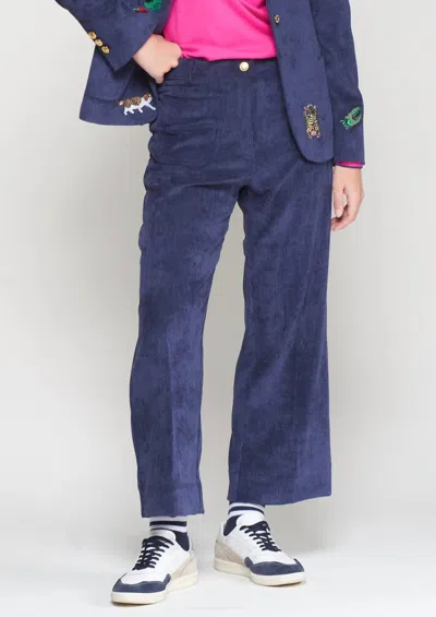Vilagallo Cord Stretch Trouser In Navy In Blue