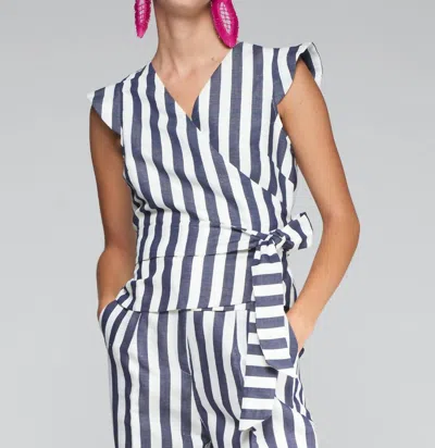 Vilagallo Cruzado Crossed Top In Raya Azul In Multi