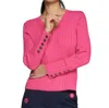 Vilagallo Cuello Jersey V Neck Ribbed Top In Canale Pink In Multi