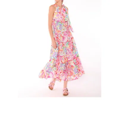 Vilagallo Cylia Dress In Watercolour Flower Print In Pink