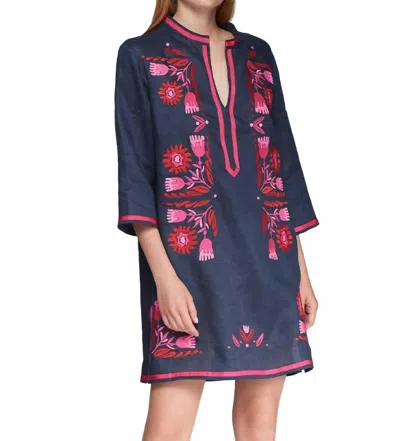Vilagallo Dalia Kaftan Dress In Navy/pink In Multi