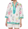 Vilagallo Diletta Diamond Tunic Top In White In Multi