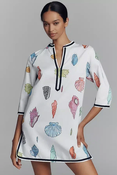 Vilagallo Kaftan Diletta Sea Shells Print Dress In Multi In White
