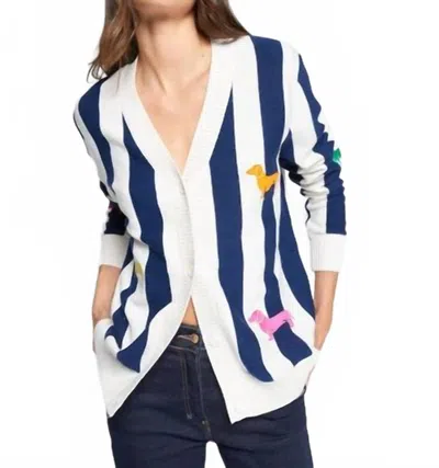Vilagallo Dog Embroidery Striped Cardigan In Navy In Black