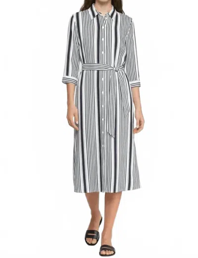 Vilagallo Dolce Far Niente Shirt Midi Dress In Black Striped In Multi