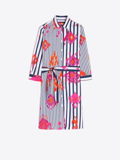 Vilagallo Dover Striped Ikat Dress In White In Multi