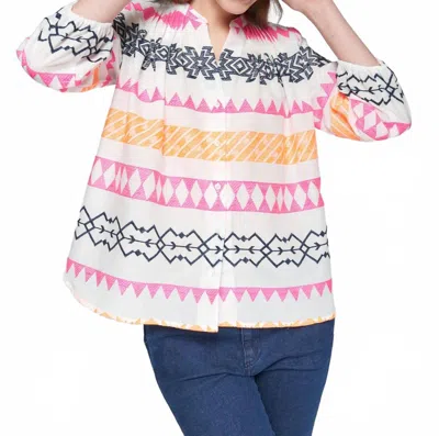 Vilagallo Geometric Print Shirt In White In Pink