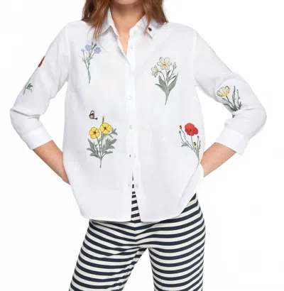 Vilagallo Embroidered Flowers Shirt In White In Multi