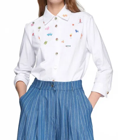 Vilagallo Embroidered Petra Shirt In Punto Blanco In Multi