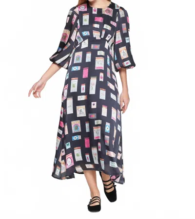 Vilagallo Erin Midi Dress In Cerillas Marino Print In Blue