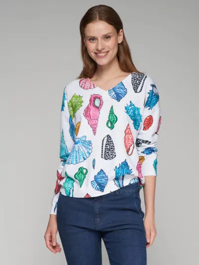 Vilagallo Estampado Manga Conch Shells Soft Knit Sweater In Multi Brights