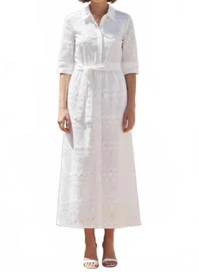 Vilagallo Eyelet Embroidery Midi Shirt Dress In Bordado White