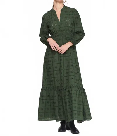 Vilagallo Eyelet Long Dress In Olive In Green