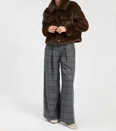 Vilagallo Faux Fur Textured Stripe Jacket In Brown Vaquera