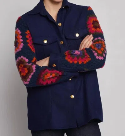 Vilagallo Federica Crochet Jacket In Navy In Blue