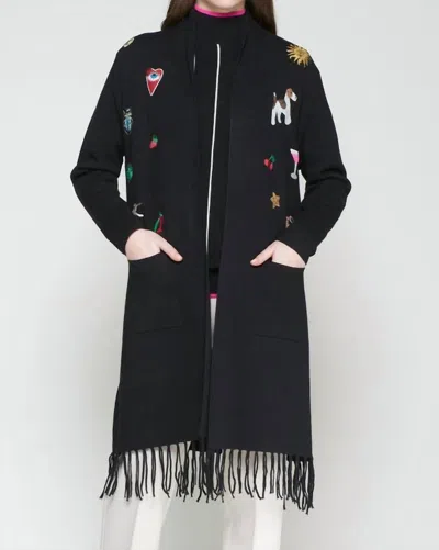 Vilagallo Flecos Colorful Embroidered Patches Cardigan In Black