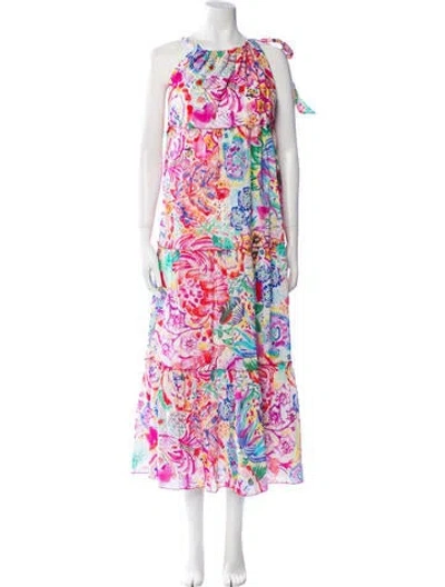 Pre-owned Vilagallo Floral Print Long Dress In Pink