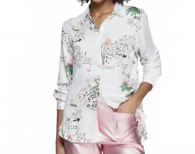 Vilagallo Flores Graffiti Print Blouse In White