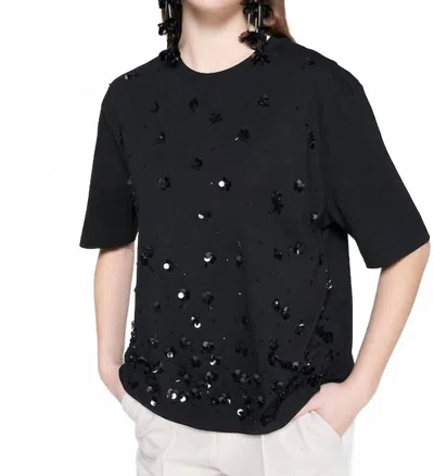Vilagallo Flores Sequin Embroidered Tee In Black