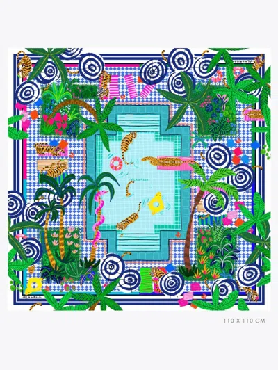 Vilagallo Foulard Piscina Tropical Print Silk Scarf In Multi