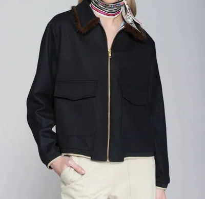 Vilagallo Fur Bomber Jacket In Black