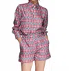Vilagallo Geometric Print Bermuda Short In Pink And Navy Blue In Pink