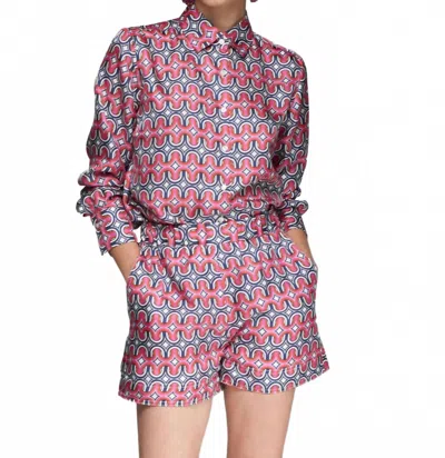 Vilagallo Geometric Print Bermuda Short In Pink And Navy Blue
