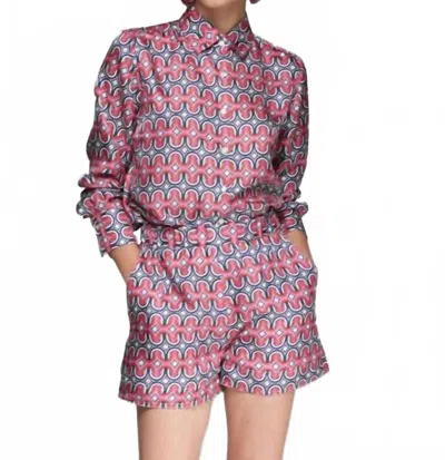 Vilagallo Geometric Print Silk Shirt In Pink/navy