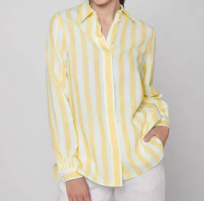 Vilagallo Ginger Linen Stripe Shirt In Yellow White Stripe