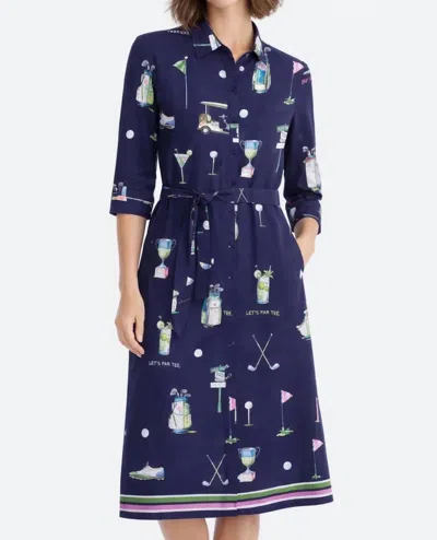 Vilagallo Golf Print Shirt Midi Dress In Navy In Blue