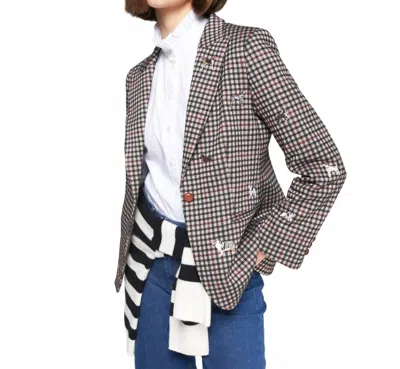 Vilagallo Heather Plaid Jacket With Embroidery In Pata De Gallo In Gray