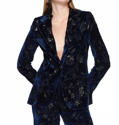 Vilagallo Helen Flower Sequins Velvet Jacket In Tericope In Blue