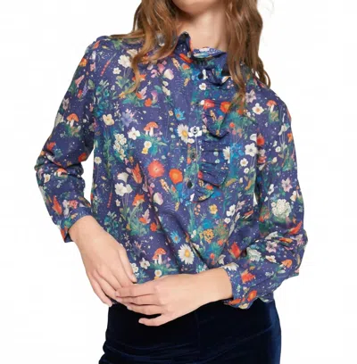 Vilagallo High Ruffled Collar Floral Shirt In Blue