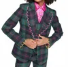Vilagallo Hillary Embroidered Plaid Blazer In Green Hot Pink In Green
