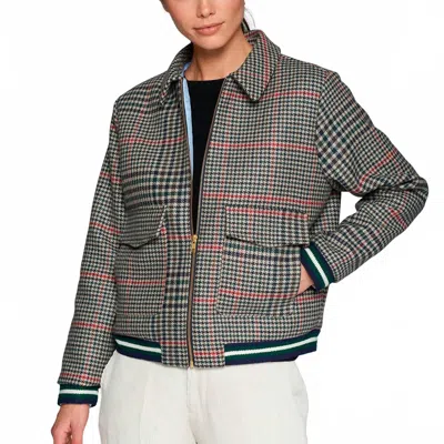 Vilagallo Houndstooth Bomber Jacket In Navy/green/red In Multi