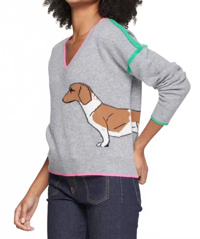 Vilagallo Intarsia Dachshund Sweater In Grey Perro In Multi