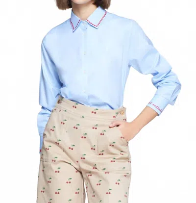 Vilagallo Isa Embroidered Shirt In Azul Twill In Blue