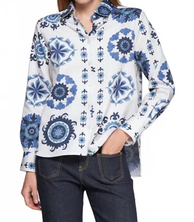 Vilagallo Isa Shirt In White Blue Print In Multi