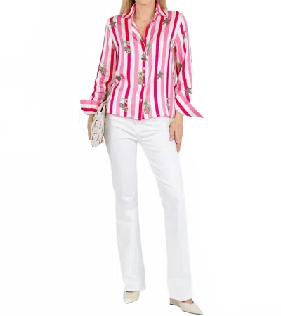 Vilagallo Isa Striped & Leopard Print Button Down Shirt In Cherries In Multi