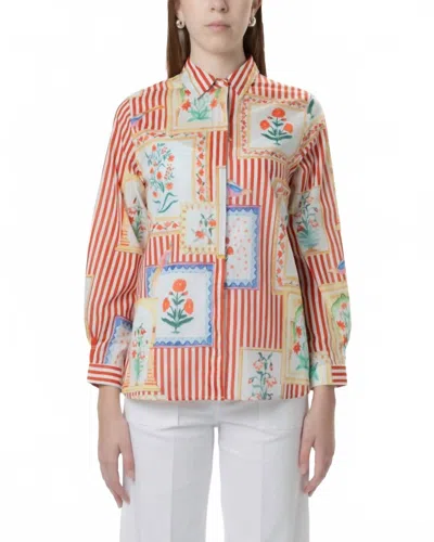 Vilagallo Italian Summer Button Down Top In Red Multicolour In Pink