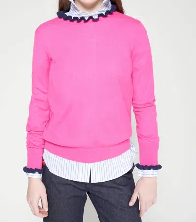 Vilagallo Jersey Ruffle Sweater In Pink Navy
