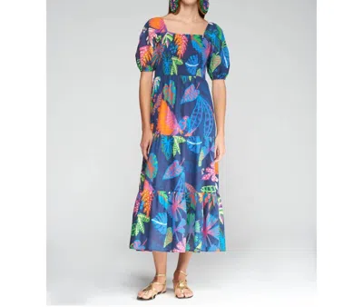 Vilagallo Jungle Tropical Print Midi Dress In Navy
