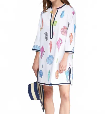 Vilagallo Kaftan Diletta Sea Shells Print Dress In Multi In White