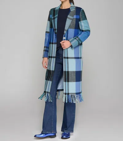 Vilagallo Katherin Plaid Blanket Coat In Blue Multi